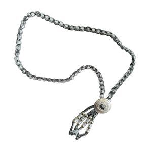 Vintage Western Bolo Tie Black Silver Cord Silver Tone Concho Beaded Necklace